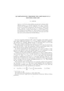 QUASISTATIONARY THEOREMS FOR DIFFUSIONS IN A BOUNDED OPEN SET L.A. BREYER Abstract. Let X be the minimal diffusion associated with a uniformly elliptic differential operator L on a bounded subdomain of Rd , with C 2 boun
