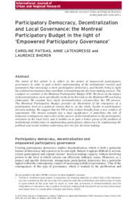 bs_bs_banner  International Journal of Urban and Regional Researchj01171.x  Participatory Democracy, Decentralization