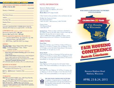 REGISTRATION FORM FAIR HOUSING CONFERENCE & AWARDS LUNCHEON APRIL 23 & 24, 2015 HOTEL INFORMATION