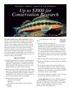 Attention students, aquarists and biologists  Up to $1000 for Conservation Research  The N A N FA C o ns e r va t i o n Re s e a rc h G r a n t s P r o g r a m