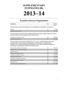 SUPPLEMENTARY ESTIMATES (B), 2013–14 Transfers between Organizations Organization