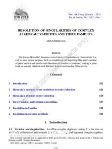 Proc. Int. Cong. of Math. – 2018 Rio de Janeiro, Vol–544) RESOLUTION OF SINGULARITIES OF COMPLEX ALGEBRAIC VARIETIES AND THEIR FAMILIES Dan Abramovich