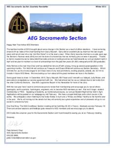 AEG Sacramento Section Quarterly Newsletter  Winter 2013 AEG Sacramento Section Happy New Year fellow AEG Members