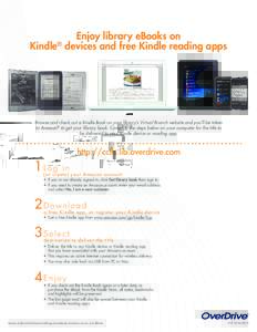 Enjoy library eBooks on Kindle® devices and free Kindle reading apps Browse and check out a Kindle Book on your library’s Virtual Branch website and you’ll be taken to Amazon® to get your library book. Complete the