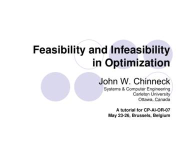 Feasibility and Infeasibility in Optimization John W. Chinneck Systems & Computer Engineering Carleton University Ottawa, Canada