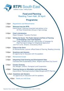 Food and Planning Reading Town Hall, 30 April Programme 1.30pm  Registration and Refreshments