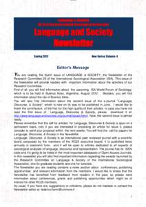 Language & Society RC 25 of the International Sociological Association Language and Society Newsletter Spring 2012