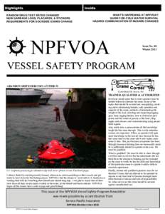 WHAT’S HAPPENING AT NPFVOA? GUIDE FOR COLD WATER SURVIVAL HAZARD COMMUNICATION STANDARD CHANGES RANDOM DRUG TEST RATES CHANGED NEW GARBAGE LOGS, PLACARDS, & STICKERS