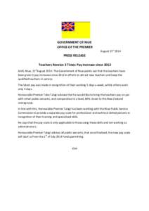 GOVERNMENT OF NIUE OFFICE OF THE PREMIER August 21stPRESS RELEASE