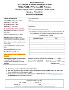 Revised Form Eastern & Midwestern Peer to Peer WIOA PL102-477/Section 166 Training Sheraton Myrtle Beach Convention Center Hotel October 7-12, 2018
