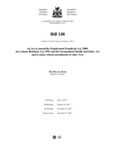 2ND SESSION, 41ST LEGISLATURE, ONTARIO 66 ELIZABETH II, 2017 Bill 148 (Chapter 22 of the Statutes of Ontario, 2017)