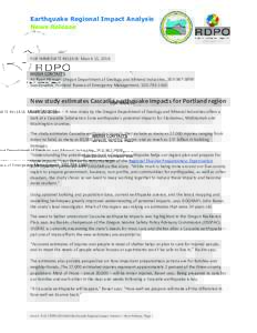 DOGAMI news release: New study estimates Cascadia earthquake impacts for Portland region