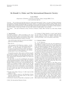 Biometrics 70, 259–265 June 2014 DOI: biomSir Ronald A. Fisher and The International Biometric Society