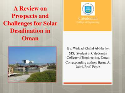 A Review on Prospects and Challenges for Solar Desalination in Oman