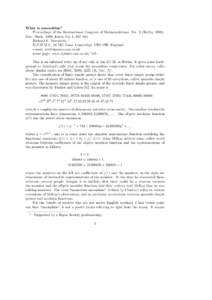 What is moonshine? Proceedings of the International Congress of Mathematicians, Vol. I (Berlin, [removed]Doc. Math. 1998, Extra Vol. I, 607–615 Richard E. Borcherds, ∗ D.P.M.M.S., 16 Mill Lane, Cambridge, CB2 1SB, Engl