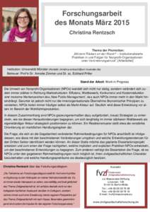 Forschungsarbeit des Monats März 2015 Christina Rentzsch Thema der Promotion: „Mit dem Rücken an der Wand? – Institutionalisierte