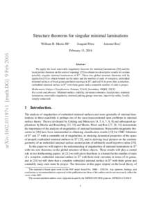Structure theorems for singular minimal laminations William H. Meeks III∗ Joaqu´ın P´erez  Antonio Ros†,