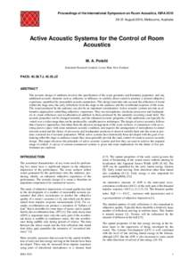 Proceedings of the International Symposium on Room Acoustics, ISRA[removed]August 2010, Melbourne, Australia Active Acoustic Systems for the Control of Room Acoustics M. A. Poletti