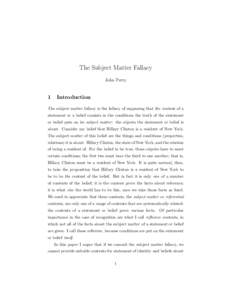 The Subject Matter Fallacy John Perry 1  Introduction