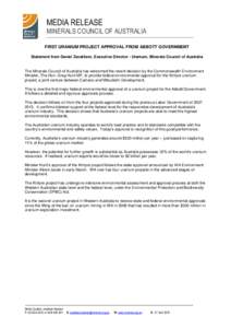 MEDIA RELEASE  MINERALS COUNCIL OF AUSTRALIA FIRST URANIUM PROJECT APPROVAL FROM ABBOTT GOVERNMENT MINERALS COUNCIL OF AUSTRALIA