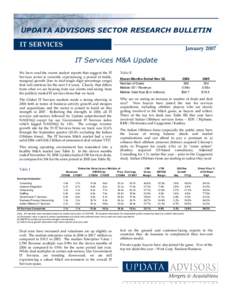 UPDATA ADVISORS SECTOR RESEARCH BULLETIN IT SERVICES JanuaryIT Services M&A Update