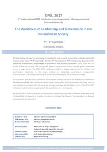 OFEL 2017 5th International OFEL Conference on Governance, Management and Entrepreneurship The Paradoxes of Leadership and Governance in the Postmodern Society