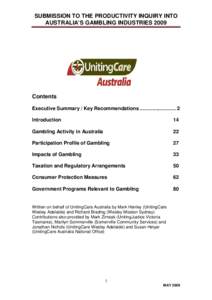 SUBMISSION TO THE PRODUCTIVITY INQUIRY INTO AUSTRALIA’S GAMBLING INDUSTRIES 2009