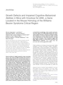 Growth Defects and Impaired Cognitive–Behavioral Abilities in Mice with Knockout for Eif4h, a Gene Located in the Mouse Homolog of the Williams-Beuren Syndrome Critical Region