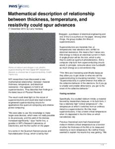 Mathematical description of relationship between thickness, temperature, and resistivity could spur advances