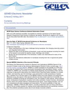 GEWEX Electronic Newsletter G-News | 18 May 2011 Contents: Announcements | Upcoming Meetings Announcements
