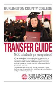 BURLINGTON COUNTY COLLEGE  TRANSFER GUIDE BCC students go everywhere! It’s All Up To You! The opportunities for transferring to