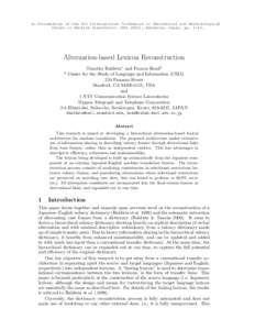 In Proceedings of the 9th International Conference on Theoretical and Methodological Issues in Machine Translation (TMI 2002), Keihanna, Japan, ppAlternation-based Lexicon Reconstruction Timothy Baldwin∗ and Fr