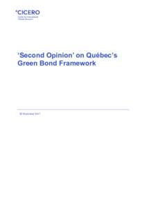 ‘Second Opinion’ on Québec’s Green Bond Framework 30 Novembernovember 2017