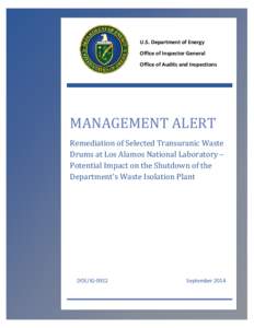U.S. Department of Energy Office of Inspector General Office of Audits and Inspections MANAGEMENT ALERT