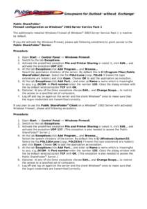 Public ShareFolder® - Firewall configuration on Windows© 2003 Server Service Pack 1