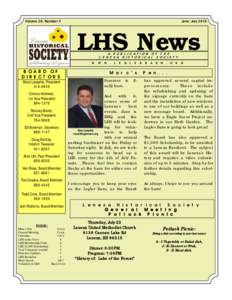 Volume 28, Number 3  June/July 2010 LHS News A PUBLICATION OF THE