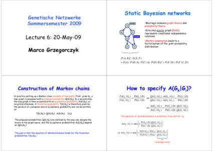 Static Bayesian networks  Genetische Netzwerke SommersemesterNODES