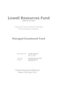 Lowell Resources Fund (ARSN[removed])