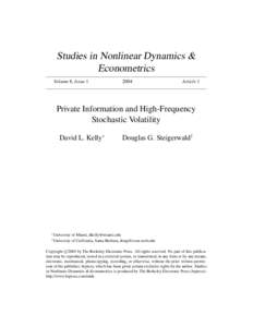 Studies in Nonlinear Dynamics & Econometrics Volume 8, Issue