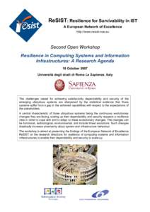 Safety / Ambient intelligence / Sapienza University of Rome / Resilience / Psychological resilience / Dependability / Security / Prevention / Public safety