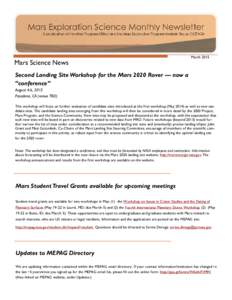 Mars Science News  March 2015 Second Landing Site Workshop for the Mars 2020 Rover — now a “conference”