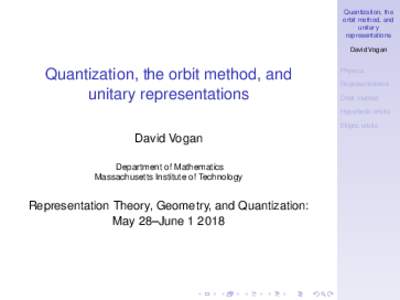 Quantization, the orbit method, and unitary representations David Vogan