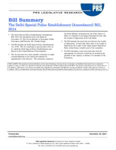 Bill Summary The Delhi Special Police Establishment (Amendment) Bill, 2014   