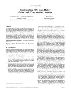 banner above paper title  Implementing HOL in an Higher Order Logic Programming Language Cvetan Dunchev
