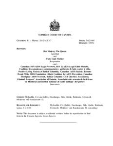 SUPREME COURT OF CANADA CITATION: R. v. Mabior, 2012 SCC 47 DATE: [removed]DOCKET: 33976
