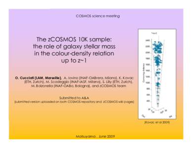 COSMOS science meeting  The zCOSMOS 10K sample: the role of galaxy stellar mass in the colour-density relation up to z~1