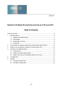 AprilResults of the Basel III monitoring exercise as of 30 June 2011 Table of contents Executive summary ............................................................................................................