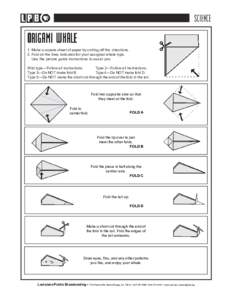 SCIENCE  ORIGAMI WHALE 1. Make a square sheet of paper by cutting off the directions. 2. Fold on the lines indicated for your assigned whale type. Use the picture guide instructions to assist you.