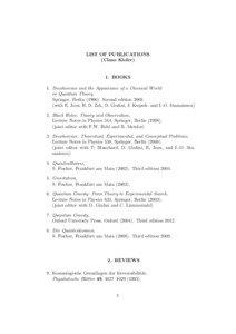 LIST OF PUBLICATIONS (Claus Kiefer)