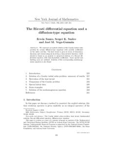 New York Journal of Mathematics New York J. Math. 17a–244. The Riccati differential equation and a diffusion-type equation Erwin Suazo, Sergei K. Suslov